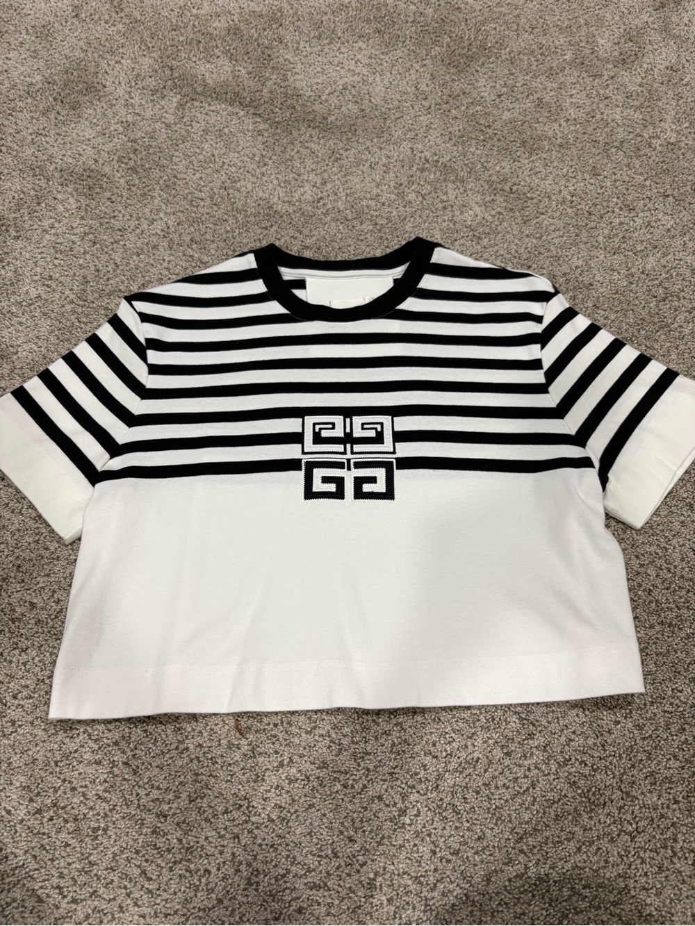 Givenchy Black and White Striped Logo Crewneck Tee
